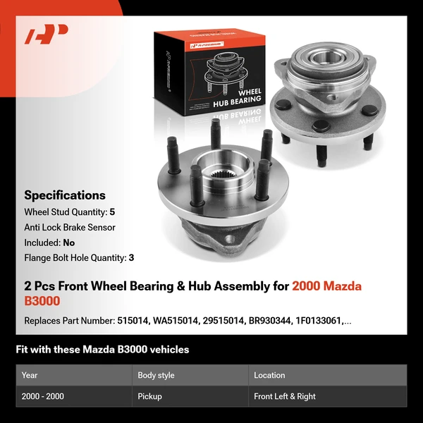 2 Pcs Front Wheel Bearing & Hub Assembly for 2000 Mazda B3000