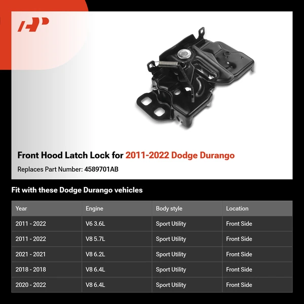 Front Hood Latch Lock for 2011-2022 Dodge Durango