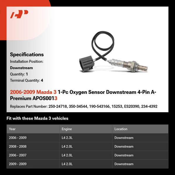 2006-2009 Mazda 3 1-Pc Oxygen Sensor Downstream 4-Pin A-Premium APOS0013