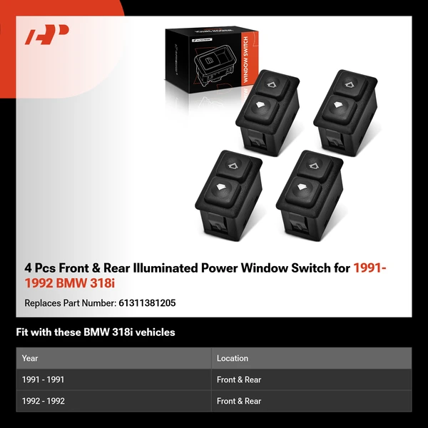 4 Pcs Front & Rear Illuminated Power Window Switch for 1991-1992 BMW 318i