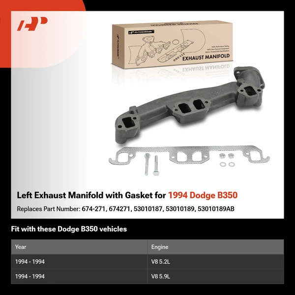Left Exhaust Manifold with Gasket for 1994 Dodge B350