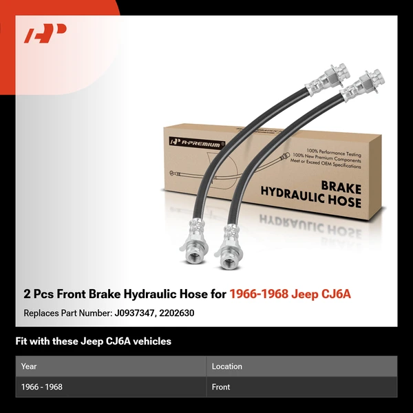 2 Pcs Front Brake Hydraulic Hose for 1966-1968 Jeep CJ6A