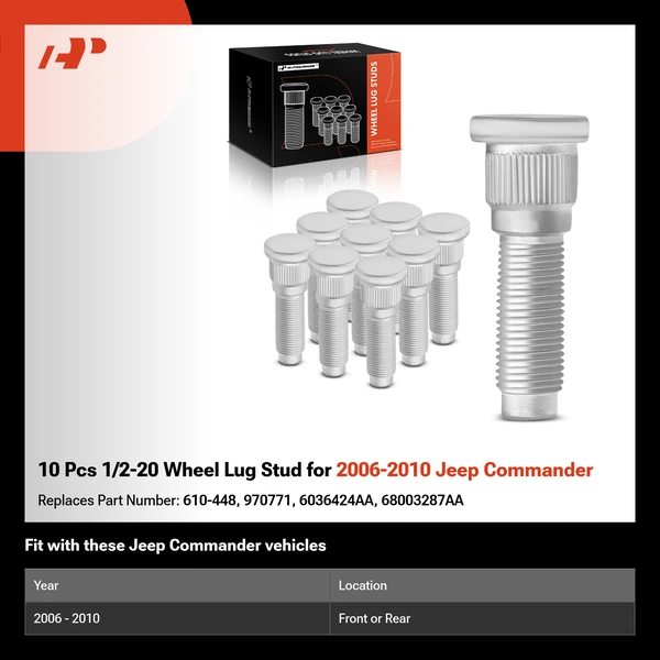 10 Pcs 1/2-20 Wheel Lug Stud for 2006-2010 Jeep Commander