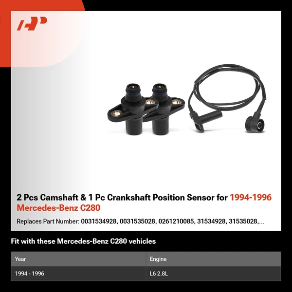 2 Pcs Camshaft & 1 Pc Crankshaft Position Sensor for 1994-1996 Mercedes-Benz C280