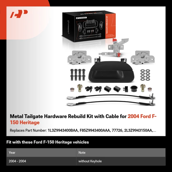 Metal Tailgate Hardware Rebuild Kit with Cable for 2004 Ford F-150 Heritage