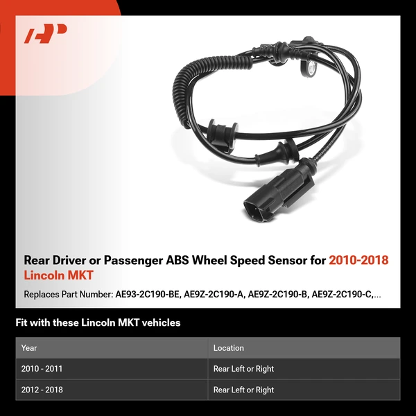 Rear Driver or Passenger ABS Wheel Speed Sensor for 2010-2018 Lincoln MKT