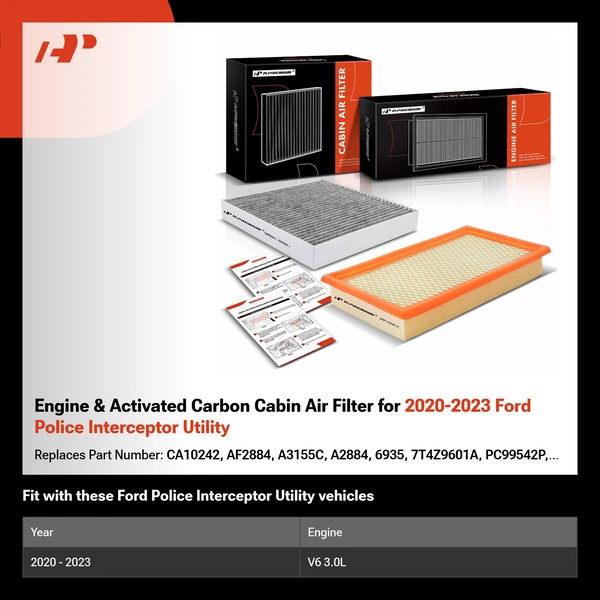 Engine & Activated Carbon Cabin Air Filter for 2020-2023 Ford Police Interceptor Utility