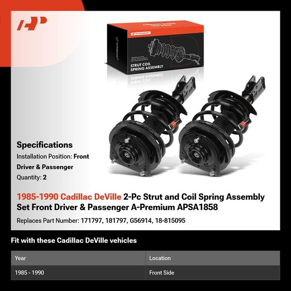 1985-1990 Cadillac DeVille 2-Pc Strut and Coil Spring Assembly Set Front Driver & Passenger A-Premium APSA1858