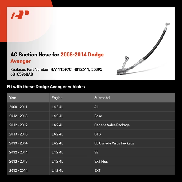 AC Suction Hose for 2008-2014 Dodge Avenger