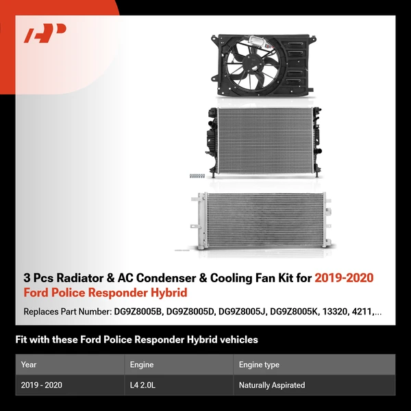 3 Pcs Radiator & AC Condenser & Cooling Fan Kit for 2019-2020 Ford Police Responder Hybrid