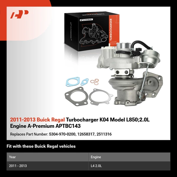 2011-2013 Buick Regal Turbocharger K04 Model L850;2.0L Engine A-Premium APTBC143