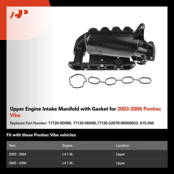 Upper Engine Intake Manifold with Gasket for 2003-2006 Pontiac Vibe