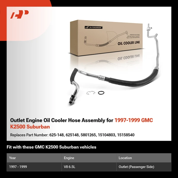 Outlet Engine Oil Cooler Hose Assembly for 1997-1999 GMC K2500 Suburban