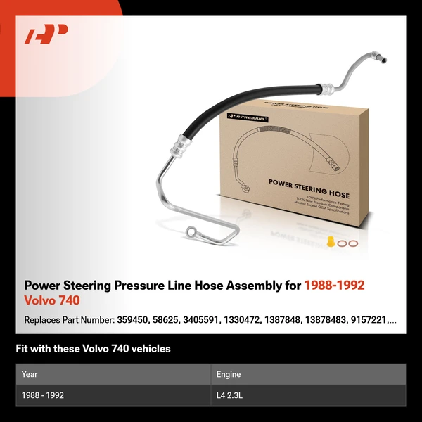 Power Steering Pressure Line Hose Assembly for 1988-1992 Volvo 740