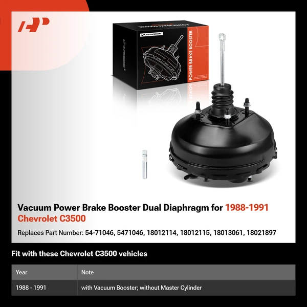 Vacuum Power Brake Booster Dual Diaphragm for 1988-1991 Chevrolet C3500
