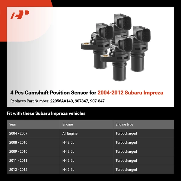 4 Pcs Camshaft Position Sensor for 2004-2012 Subaru Impreza