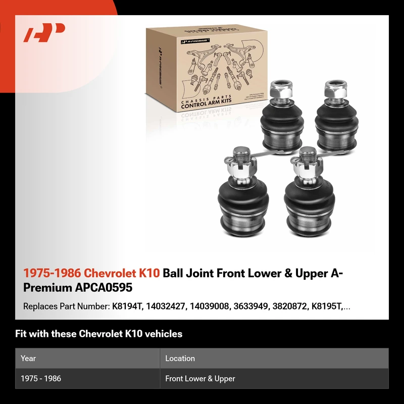 1975-1986 Chevrolet K10 Ball Joint Front Lower & Upper A-Premium APCA0595