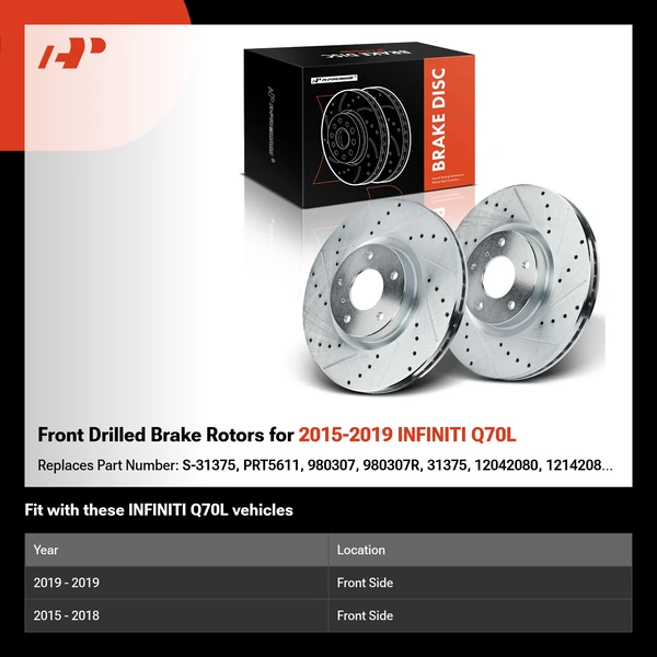 Front Drilled Brake Rotors for 2015-2019 INFINITI Q70L