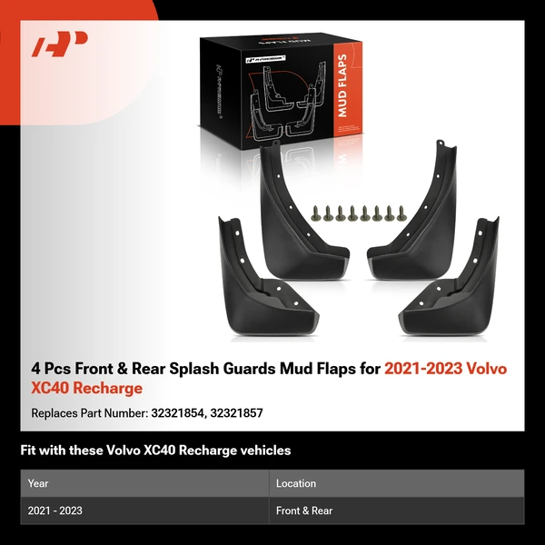 4 Pcs Front & Rear Splash Guards Mud Flaps for 2021-2023 Volvo XC40 Recharge