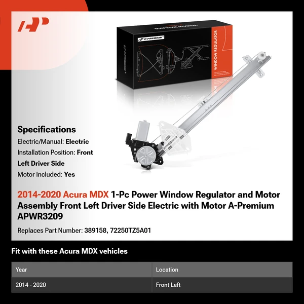 2014-2020 Acura MDX 1-Pc Power Window Regulator and Motor Assembly Front Left Driver Side Electric with Motor A-Premium APWR3209