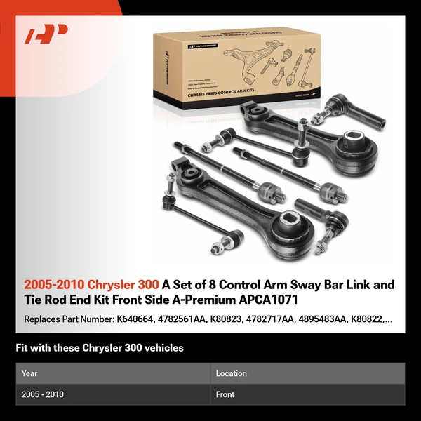 2005-2010 Chrysler 300 A Set of 8 Control Arm Sway Bar Link and Tie Rod End Kit Front Side A-Premium APCA1071