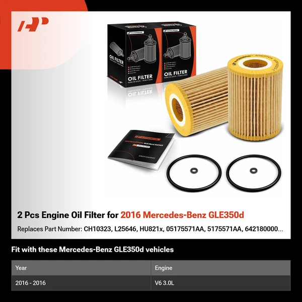 2 Pcs Engine Oil Filter for 2016 Mercedes-Benz GLE350d