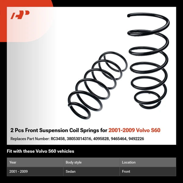 2 Pcs Front Suspension Coil Springs for 2001-2009 Volvo S60