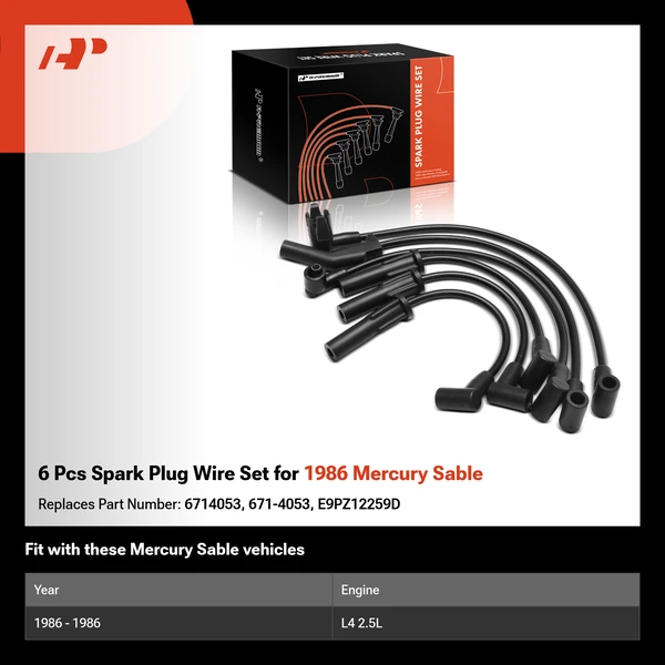 6 Pcs Spark Plug Wire Set for 1986 Mercury Sable