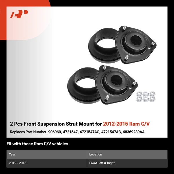 2 Pcs Front Suspension Strut Mount for 2012-2015 Ram C/V