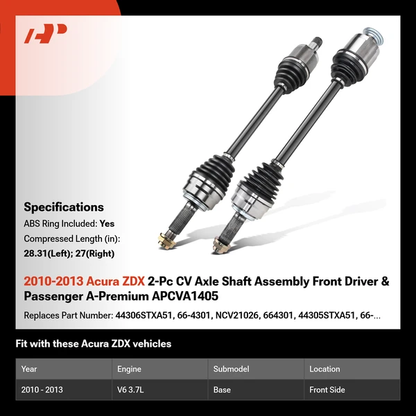 2010-2013 Acura ZDX 2-Pc CV Axle Shaft Assembly Front Driver & Passenger A-Premium APCVA1405