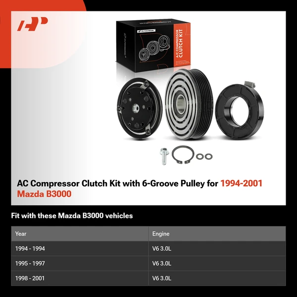 AC Compressor Clutch Kit with 6-Groove Pulley for 1994-2001 Mazda B3000