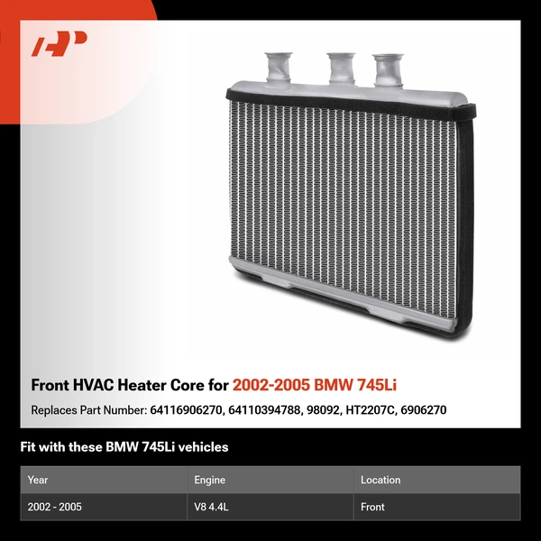 Front HVAC Heater Core for 2002-2005 BMW 745Li