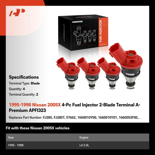 1995-1998 Nissan 200SX 4-Pc Fuel Injector 2-Blade Terminal A-Premium APFI323