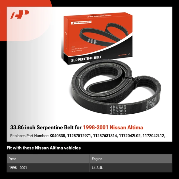 33.86 inch Serpentine Belt for 1998-2001 Nissan Altima