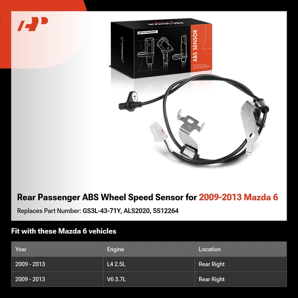 Rear Passenger ABS Wheel Speed Sensor for 2009-2013 Mazda 6