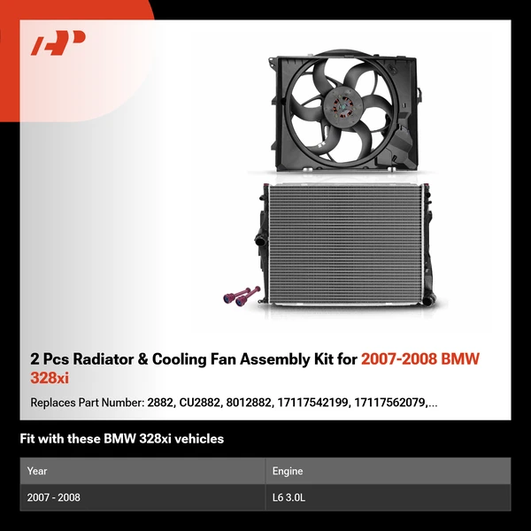 2 Pcs Radiator & Cooling Fan Assembly Kit for 2007-2008 BMW 328xi