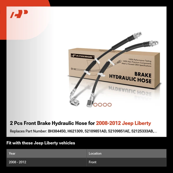 2 Pcs Front Brake Hydraulic Hose for 2008-2012 Jeep Liberty
