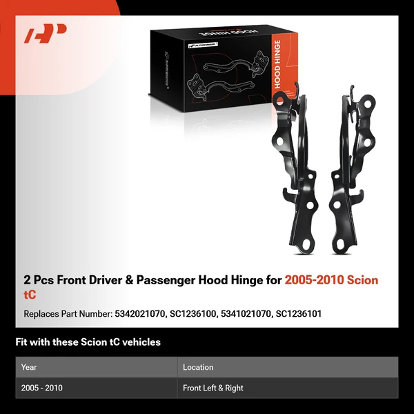 2 Pcs Front Driver & Passenger Hood Hinge for 2005-2010 Scion tC