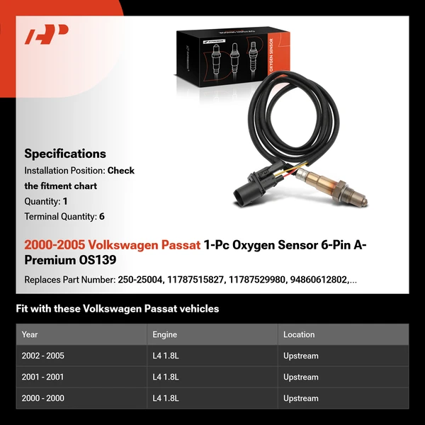 2000-2005 Volkswagen Passat 1-Pc Oxygen Sensor 6-Pin A-Premium OS139