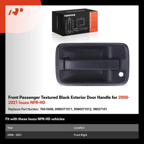Front Passenger Textured Black Exterior Door Handle for 2008-2021 Isuzu NPR-HD
