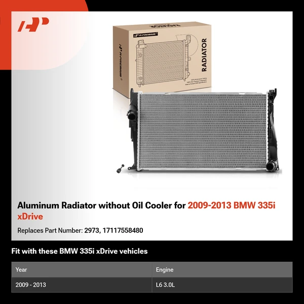 Aluminum Radiator without Oil Cooler for 2009-2013 BMW 335i xDrive