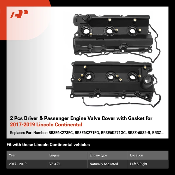 2 Pcs Driver & Passenger Engine Valve Cover with Gasket for 2017-2019 Lincoln Continental