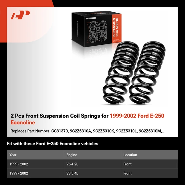 2 Pcs Front Suspension Coil Springs for 1999-2002 Ford E-250 Econoline