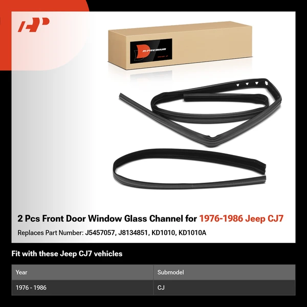 2 Pcs Front Door Window Glass Channel for 1976-1986 Jeep CJ7