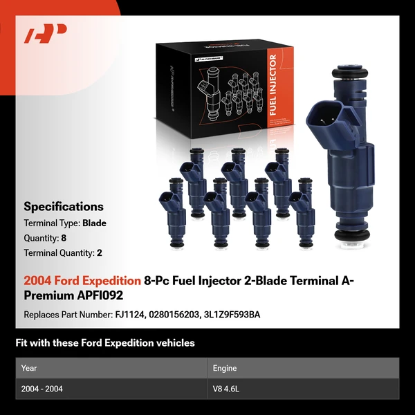 2004 Ford Expedition 8-Pc Fuel Injector 2-Blade Terminal A-Premium APFI092