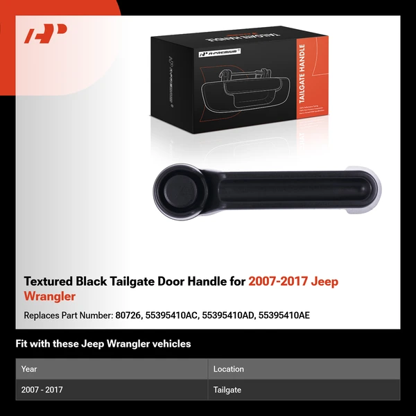 Textured Black Tailgate Door Handle for 2007-2017 Jeep Wrangler