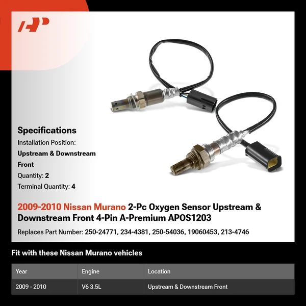 2009-2010 Nissan Murano 2-Pc Oxygen Sensor Upstream & Downstream Front 4-Pin A-Premium APOS1203