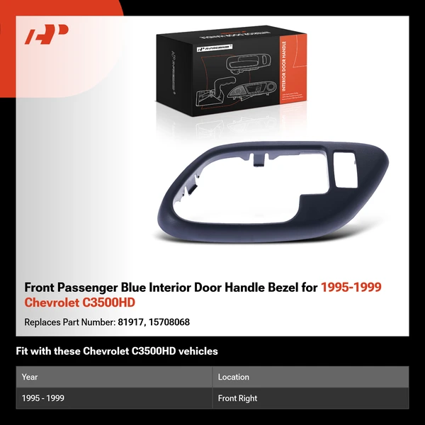 Front Passenger Blue Interior Door Handle Bezel for 1995-1999 Chevrolet C3500HD