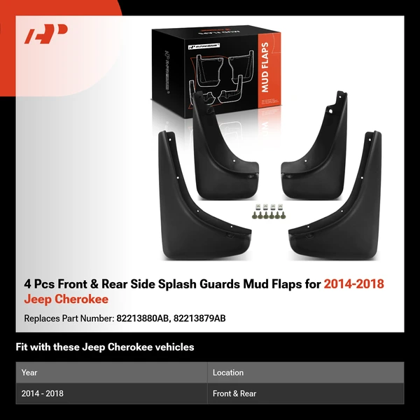 4 Pcs Front & Rear Side Splash Guards Mud Flaps for 2014-2018 Jeep Cherokee
