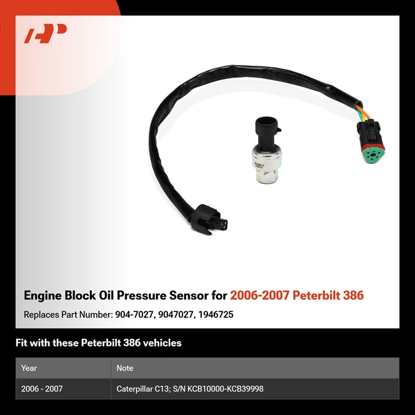 Engine Block Oil Pressure Sensor for 2006-2007 Peterbilt 386